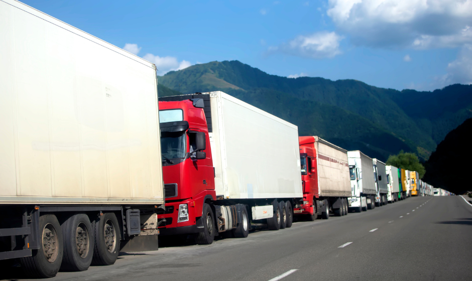 Trucks line up to cross the border