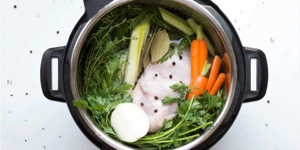Raw ingredients in a pressure cooker