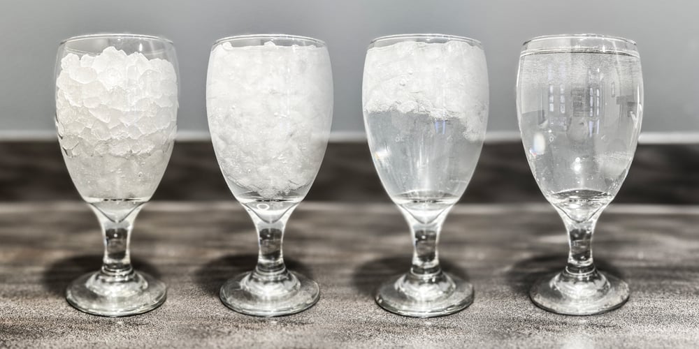 Glasses filled with various amounts of ice