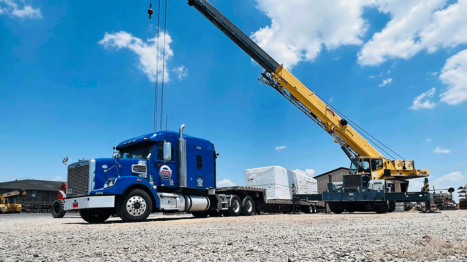 53-Foot Step-Deck Trailer Loading By Crane