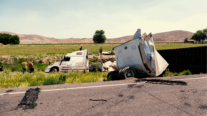 Semi-truck-crashed-in-ditch