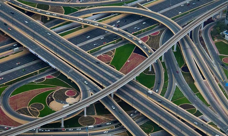 Interstate highways system criss crossing roads