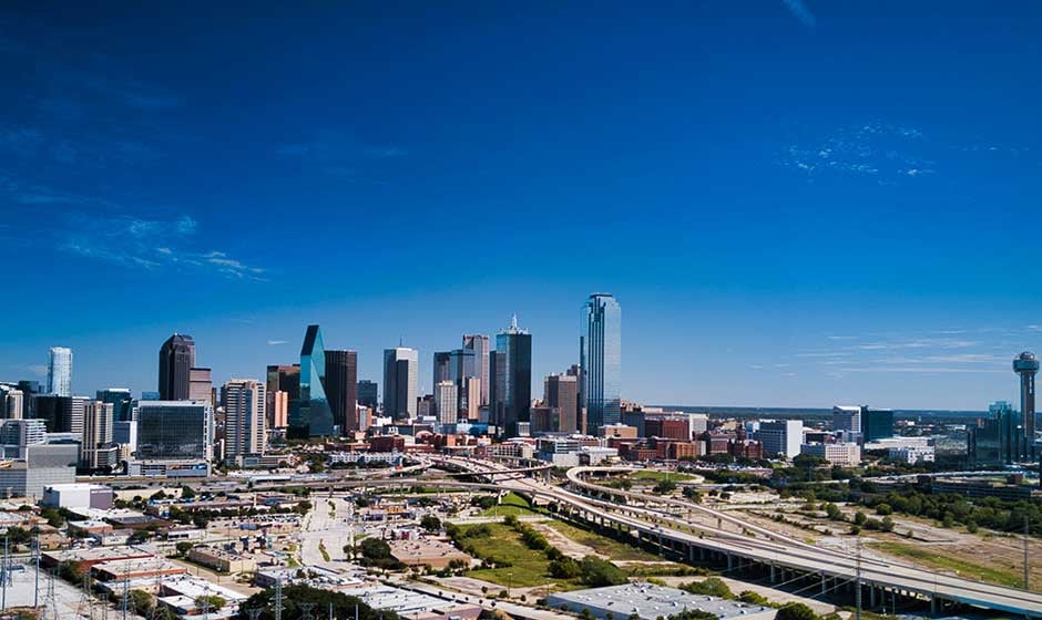 Dallas City Limits Skyscrapers Twisting Roads