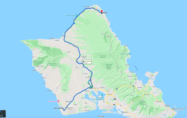 Map of route used by ATS International in Hawaii