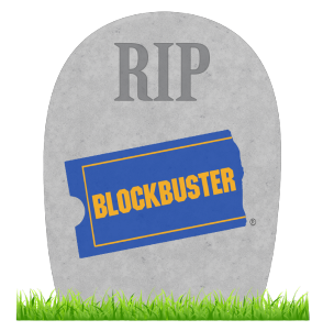Headstone with Blockbuster logo on it
