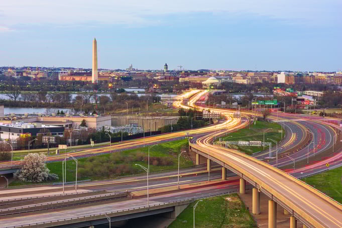 Washington, D.C. highways at dusk.