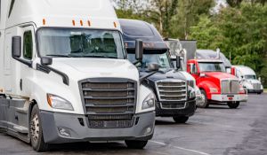 A fleet of semi trucks