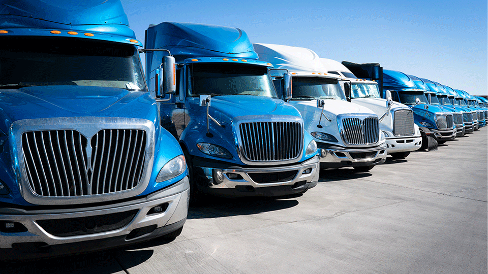 Blue Semi Trucks Parked in Lot