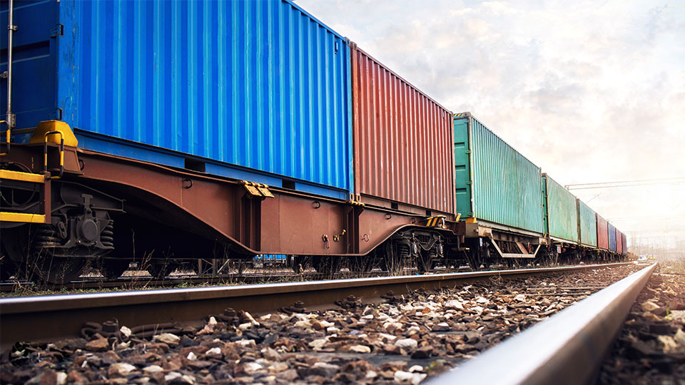 commercial freight train hauling cargo