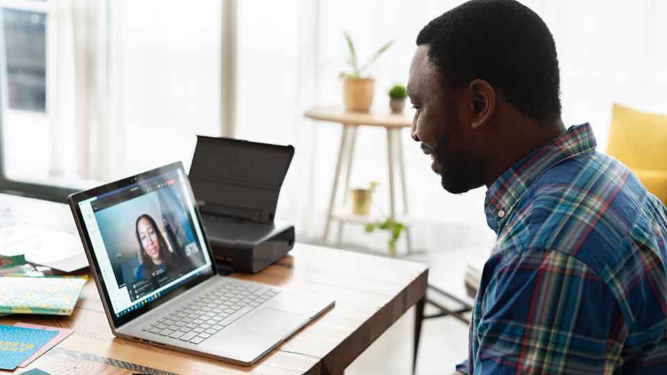 Man on virtual meeting