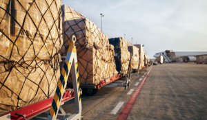 Freight awaits loading onto an aircraft