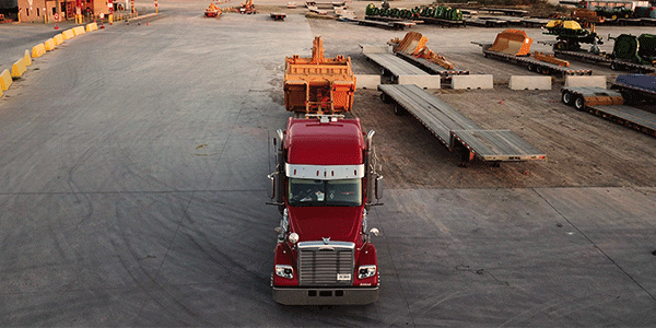 Truck parked at trailer yard loaded with freight shipment
